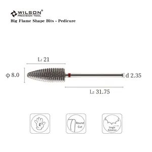 8.0mm Big Flame Shape Bits - Pedicure Manicure Machine Nail Bit Drill Popular Styles Ceramic Nail Drill Bit Set