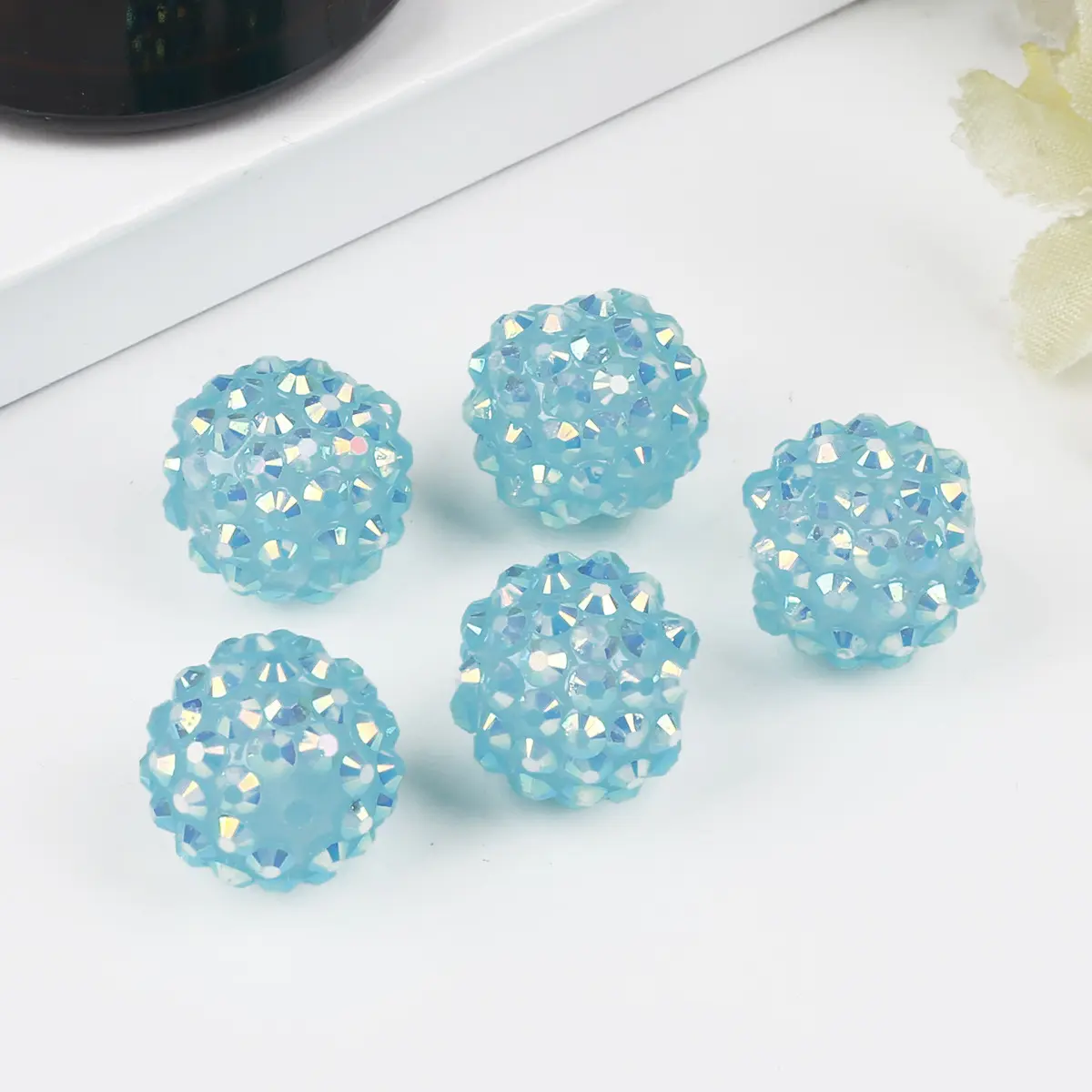 Factory direct sales resin rhinestone ball diy beads 12mm Rhinestone AB Acrylic Chunky Bubblegum Round Beads for necklace