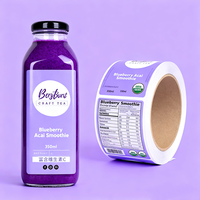 Étiquettes d'emballage en vinyle transparent imperméable personnalisées pour bouteilles de jus, tailles personnalisées