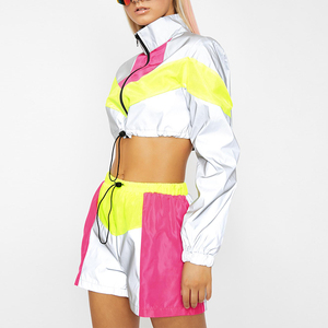 Custom Own logo Polyester Jacket Reflective Crop Top Woman Windcheater Color Block <strong>Womens</strong> Streetwear Bright <strong>Windbreaker</strong> - Product Image 1