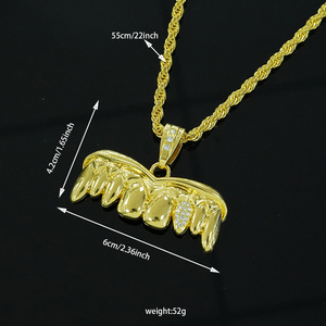 Collier pendentif dentaire en or pour homme, style hip-hop, incrusté de diamants, cool et tendance pour le quotidien - Product Image 2