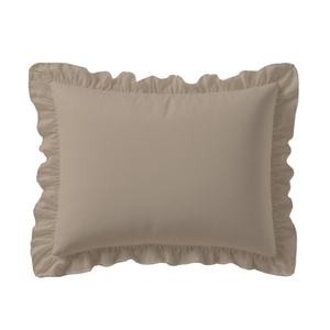Funda de almohada y cojín tejida de polialgodón con volantes marrón de 50x70cm para hoteles, hospitales, hogares - Product Image 1