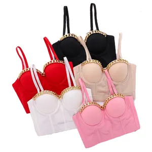 New Metal Chain Bralette Women's Corset Bustier Bra Night Club Party Sexy Cropped Top Vest Corset