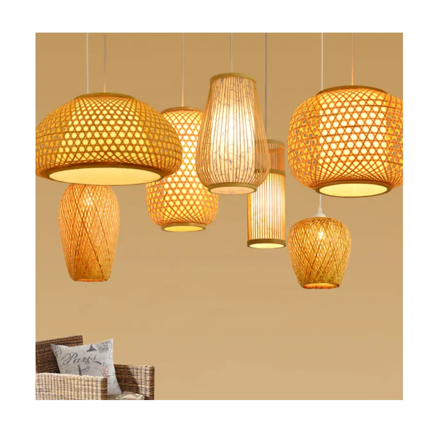 Lampe suspendue en bambou au design moderne tissé à la main, luminaire décoratif d'intérieur, idéal pour une salle à manger, une chambre à coucher, un salon ou un restaurant