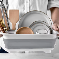 YS Support de rangement de cuisine pliable en PP, égouttoir à vaisselle carré sur pied, pour bols, assiettes et couverts, étanche, réglable et portable
