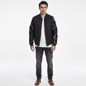 <b>Men's</b> High Quality Letterman Varsity <b>Jacket</b> Winter <b>Smart</b> Stylish Wool Body Stand Collar Front Logo Breathable - Product Image 1