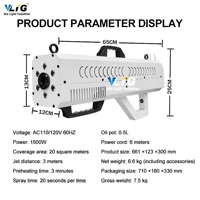 Machine à brouillard portable 1500W, souffleur de brouillard professionnel pour scène, lumière RGB pour discothèque, bar, DJ, fête, théâtre, effets spéciaux