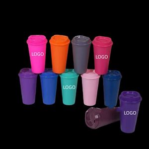 Tasses à boire personnalisées avec logo imprimé, réutilisables, 16 oz / 475 ml, en plastique PP rigide, avec couvercles - Product Image 1