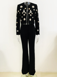 Hoge Kwaliteit Kantoor Pak Lange Mouw Kralen Blazers En Broek 2 Delige Set Voor Vrouwen - Product Image 4