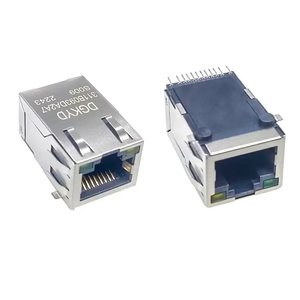 Connettore <span class=keywords><strong>RJ45</strong></span> Femmina <span class=keywords><strong>SMT</strong></span> a Porta Singola con LED, 10/100/1000 BASE-T, Schermato, Alloggiamento Nero in LCP, Placcatura in Oro - Product Image 1