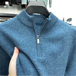 OEM <span class=keywords><strong>cuello</strong></span> <span class=keywords><strong>alto</strong></span> media cremallera lana Cable tejido suéter para hombres logotipo personalizado Cachemira cremallera pulóver primavera polar - Product Image 1
