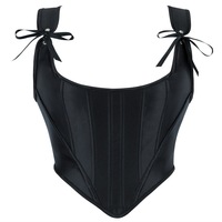 Corsets en satin noir Renaissance pour femmes, col en U, à lacets, style vintage, bustier en satin, hauts corsets pour femmes