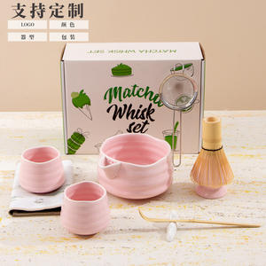 Ensemble de matcha en céramique de Chaozhou, 5 pièces avec filtre, accessoires de cérémonie du thé en poterie, personnalisable - Product Image 1