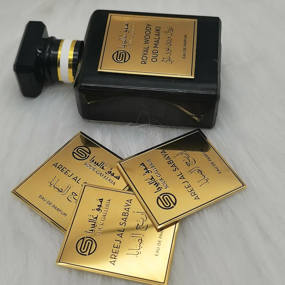 Etiqueta de metal personalizada 3d, etiqueta de metal gravada adesivo de perfume para embalagem