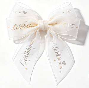 Ruban en organza transparent avec impression LOVE en feuille d'or, nœuds pré-noués pour emballage cadeau, bouquet, mariage, fête, emballage cadeau neutre - Product Image 3