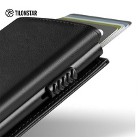 TILONSTAR TVC302p dompet kartu kredit aluminium, dompet Pop up Rfid kulit asli lipat tiga dengan saku koin