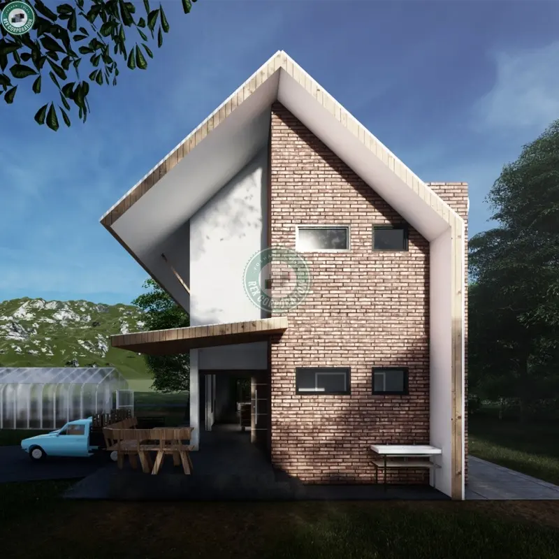 Rumah Prefab Baja Modern 2 Susun, Desain Atap Ruang Ganda Isolasi Baik Rumah Beton Di Denmark