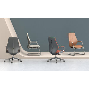 Chaise de bureau en cuir moderne, ergonomique, dossier haut, hauteur réglable, chaise pivotante de direction, accoudoirs, cadre en métal, design unique - Product Image 3