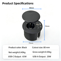 Runde Schreibtisch-Einbausteckdose EU Schuko USB-C USB-A Eingebaute Stromversorgung 80mm für Heim Büro Konferenztisch OEM