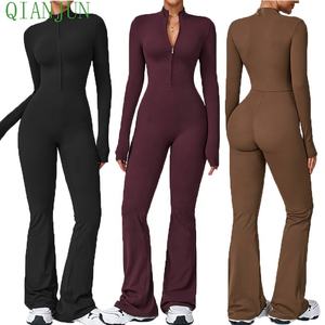 Macacão Esportivo Feminino de Verão Novo Estilo Manga Longa Slim Fit para Exercícios de Ioga que Modela o Corpo Cor Contrastante Secagem Rápida - Product Image 1