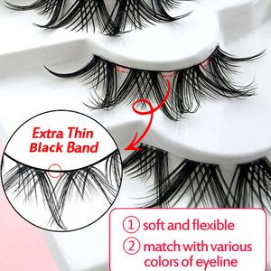 Pestañas de Algodón Negras, Estilo Manga Anime, Hechas a Mano, 7 Pares, Grosor de 0.07MM, Aspecto Natural, Efecto Wispy, Venta al Por Mayor - Product Image 2