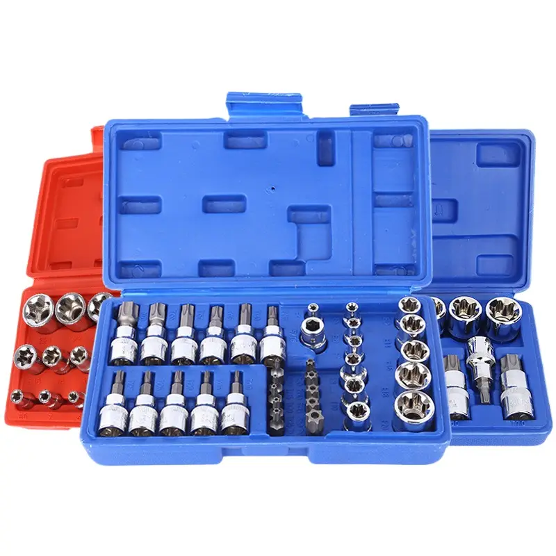 Automotive Mechanic Tools 34Pcs E-Torx Sockets Bit Set 3/8'' 5/16'' Drive Kit With Storage Case Car Repair Tool Box