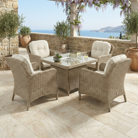Ensemble de salle à manger en rotin 5 pièces avec structure en aluminium, table de brasero en osier PE et coussins imperméables pour patio et jardin