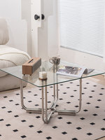 Table basse carrée moderne minimaliste en acier inoxydable et verre trempé pour salons compacts, mobilier haut de gamme pour la maison