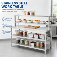 Table de travail en acier inoxydable de qualité alimentaire 304 201, à 2 niveaux, pour la restauration et la cuisine