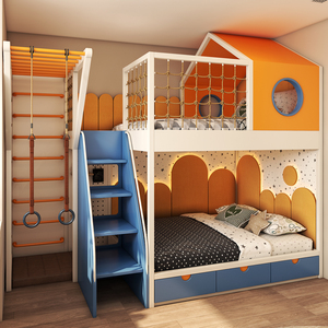 Cama Alta y Baja JINS, Cama Litera Tipo Casa de Árbol, Cama de Dos Niveles con Madera Real para Sala de Estar o Habitación <span class=keywords><strong>Infantil</strong></span> - Product Image 2