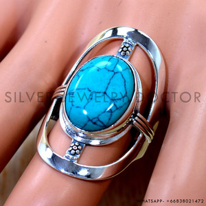 <b>Turquoise</b> Gemstone <b>Ring</b> 925 Real Sterling Silver Fine Jewelry Handmade Silver 925 <b>Rings</b> Wholesale Jewelry - Product Image 1