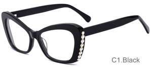 Occhiali da Lettura <span class=keywords><strong>di</strong></span> Lusso con Decorazione in Perle, Montatura Completa in Acetato, Nero Solido, Occhiali alla Moda Pronti per la Vendita all'Ingrosso - Product Image 4