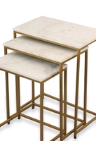 Tables basses gigognes contemporaines à plateau en marbre, 3 pièces, structure en métal doré, meubles élégants pour la maison, salon, cuisine, villa Azora