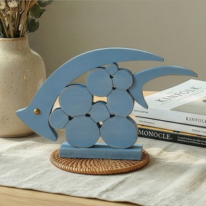 Wooden Fish Figurine 2Pcs Nordic Style Desktop <b>Ornament</b> Mediterranean Decorative Craft Living Room Decoration - Product Image 2
