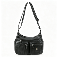 Sac fourre-tout tendance en cuir PU noir grande capacité pour femme, sac à bandoulière messager tricoté décontracté portable avec fermeture éclair