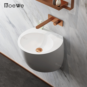 Trắng Matt Rắn Bề Mặt Tường Treo Lưu Vực Đá Nhân Tạo Phòng Tắm Bồn Rửa Hiện Đại Đúc Nhựa Chậu Rửa - Product Image 2