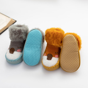 Jolies pantoufles duveteuses <span class=keywords><strong>pour</strong></span> <span class=keywords><strong>nouveau</strong></span>-<span class=keywords><strong>né</strong></span>, garçon et fille, mocassins antidérapants, chaussettes intérieures épaisses, chaussures <span class=keywords><strong>pour</strong></span> l'hiver, M2300 - Product Image 4