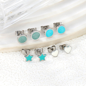 Boucles d'oreilles clous en acier inoxydable blanc et turquoise, formes cœur, étoile et cercle, bijoux de mode pour femme - Product Image 1