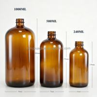 Bouteilles en verre ambré Boston rondes de 15 ml, 30 ml, 60 ml, 120 ml, 240 ml, 500 ml, 1 L avec bouchon en bakélite pour huiles végétales et liqueurs amères