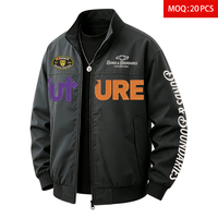 Blouson bomber décontracté pour homme, grande taille, 100 % polyester, col montant, fermeture éclair intégrale, logo, coupe ample, imperméable et coupe-vent
