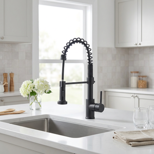 Miscelatore da cucina rubinetto rubinetto Cupc ponte montato a tirare verso il basso in ceramica contemporanea nero opaco rubinetto da cucina con Pull Down spruzzatore - Product Image 1