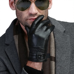 Gants de poignet unisexes en cuir de mouton noir, thermiques, non doublés, design uni, pour l'hiver, usage quotidien décontracté - Product Image 4
