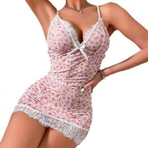 Ensemble de pyjama pour femmes d'été, camisole en dentelle à imprimé floral, jupe respirante, séduisante, romantique, pour la maison - Product Image 4