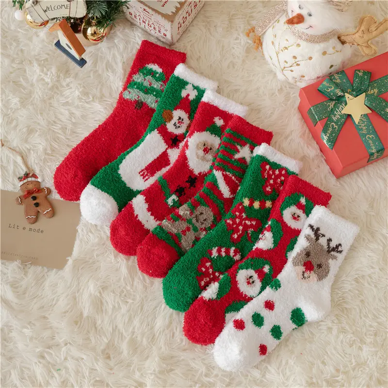 Custom Design Deer Fluffy Sleep Christmas Sock Coral Velvet 3D calze accoglienti Unisex Cute Socks Winter Cozy Soft Gift Socks