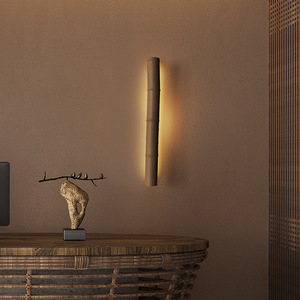 Lampe murale en bambou, source de lumière LED, abat-jour marron, style zen, éclairage pour salon de thé - Product Image 1
