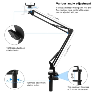 Cheap PULUZ Desk Phone Holder Clip on Desktop Adjustable Detachable Foldable Arm <strong>Lazy</strong> Support Bracket Phone Holder Clamp Stand - Product Image 2