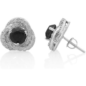 Ornaatis Diamond <b>Stud</b> <b>Earrings</b> 3.29 Cttw Round <b>Black</b> White Fancy Dark 10K Solid White Gold Screw Back Women's Everyday Wear - Product Image 1