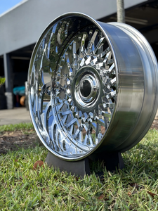 Jantes forgées RCSR Custom Deep Dish 22, 24, 26 pouces avec volant assorti, grandes jantes à rebord chromé brossé pour Chevy - Product Image 6