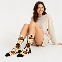 Chaussettes d'hiver personnalisées pour hommes, imprimées numériquement à 360 degrés, motifs citrouille et chat, pour Halloween et les fêtes, vente en gros