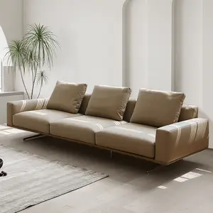 Maxky İtalyan Minimalist ışık lüks kanepe İskandinav Modern Minimalist In-Line kombinasyonu oturma odası deri kanepe